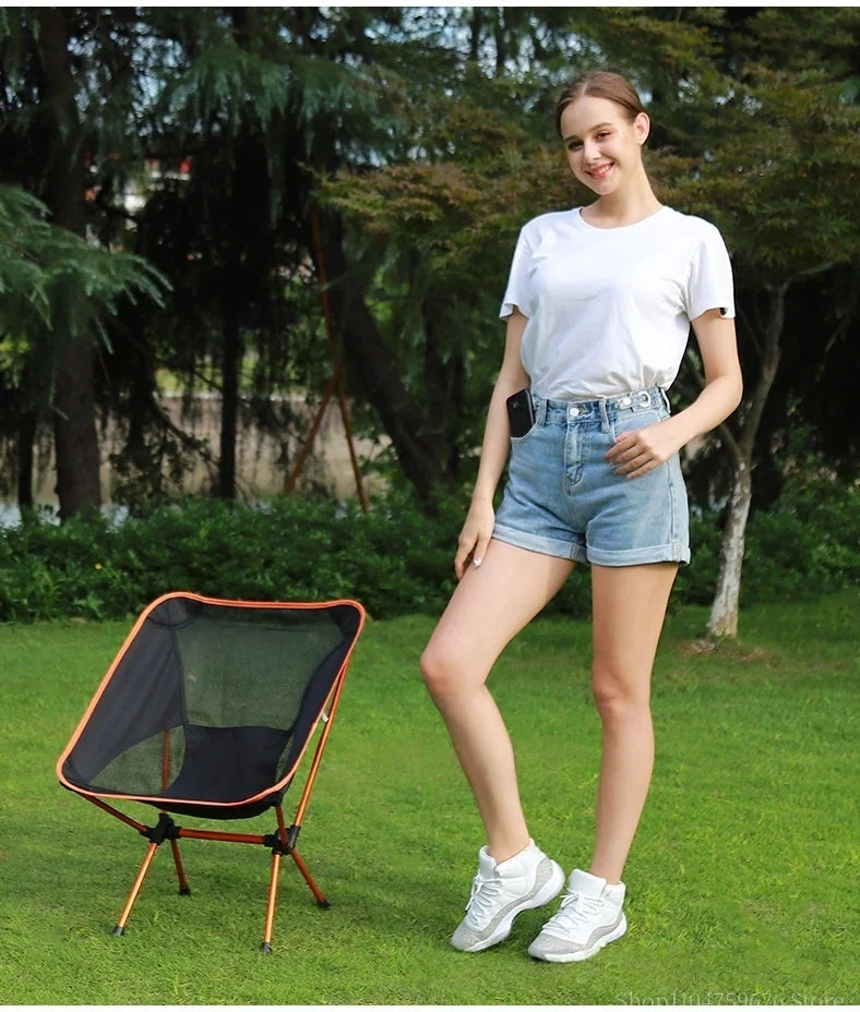 Ultra-Light Foldable Aluminum Alloy Moon Chair – Reclining Outdoor Fishing & Camping Chair